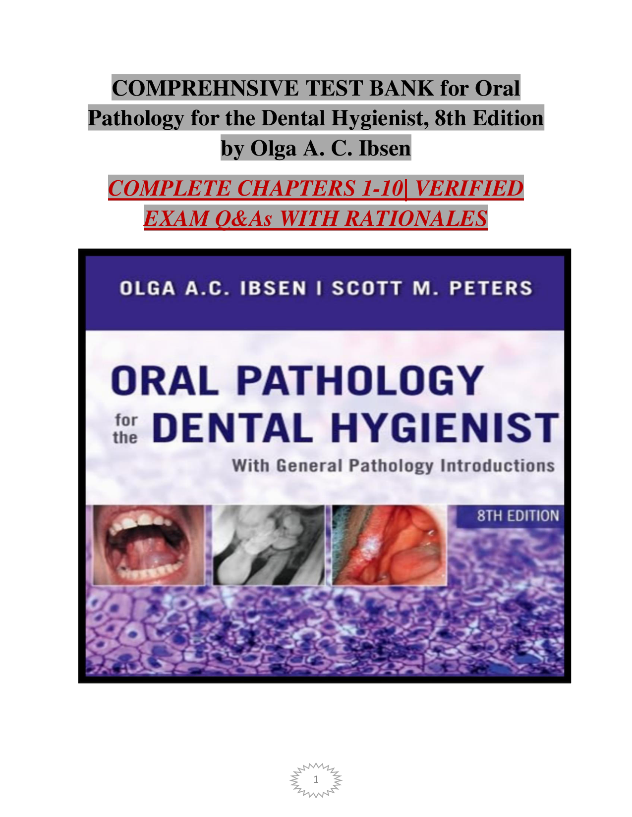 Oral Pathology for the Dental Hygienist, 8th Edition Test Bank