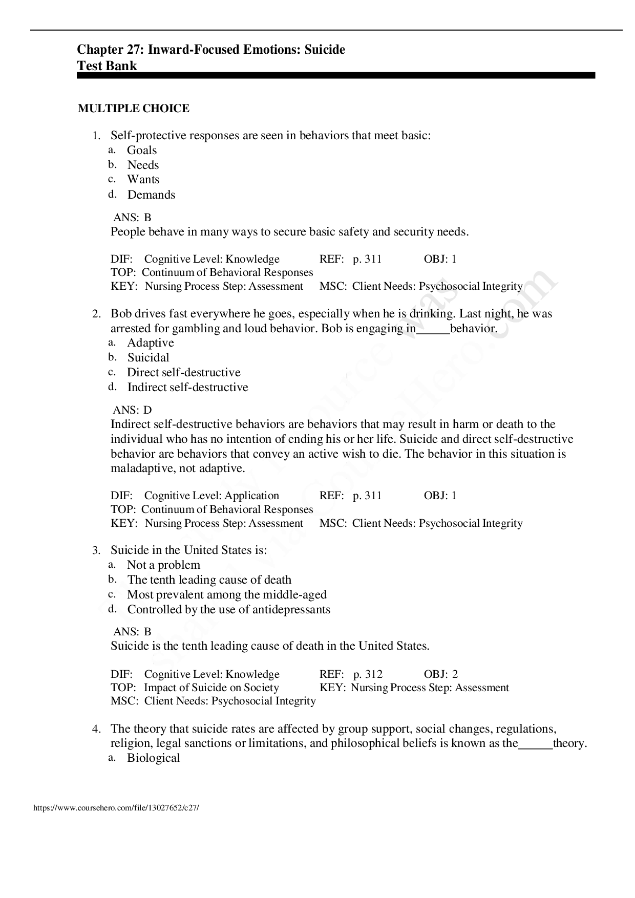 Inward-Focused Emotions: Suicide Test Bank