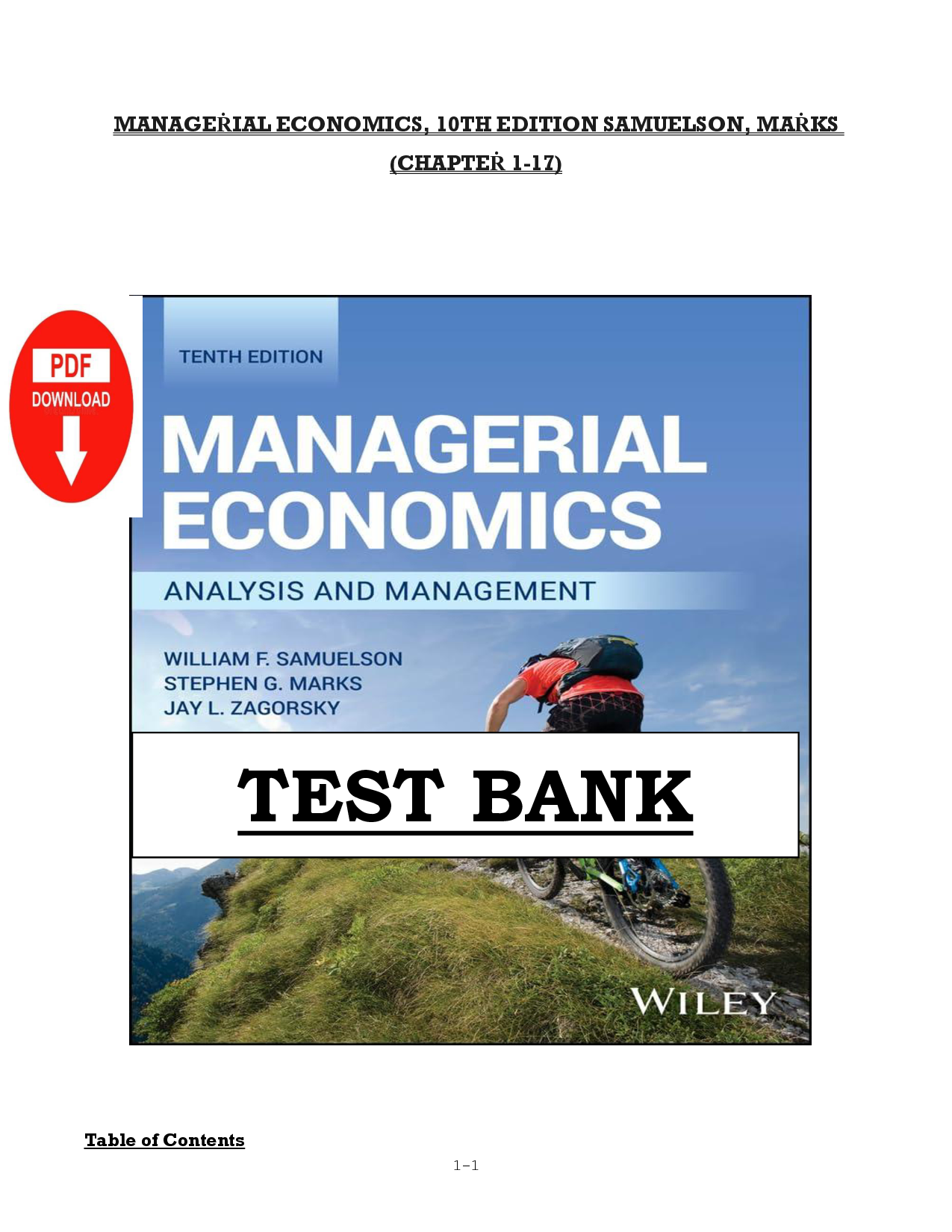 Managerial Economics, 10th Edition by Samuelson and Marks Test Bank