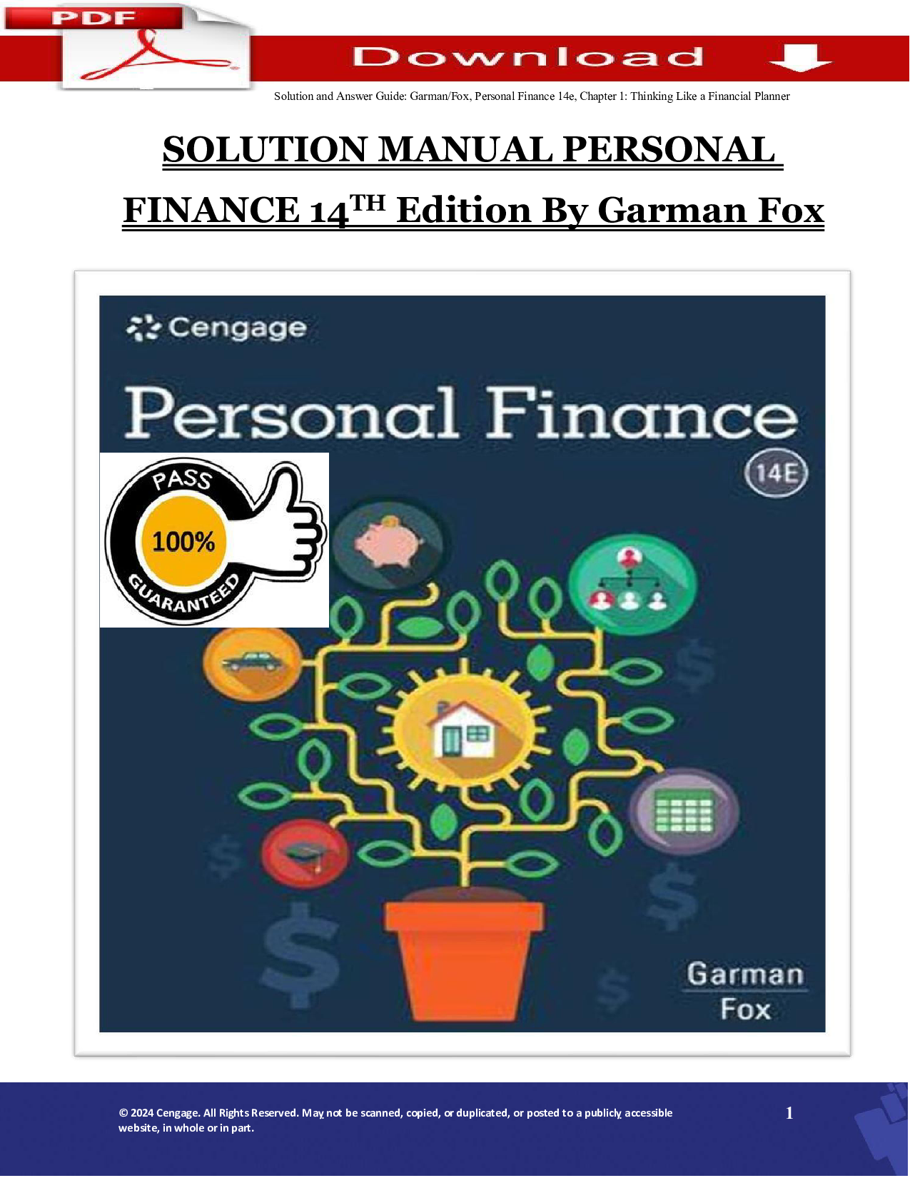 Personal Finance, 14th Edition Solution and Answer Guide