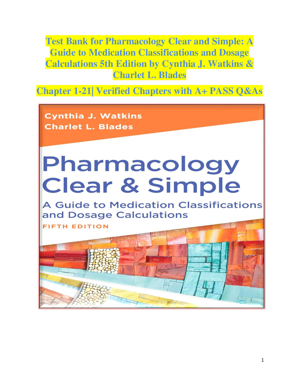 Pharmacology Clear and Simple, 5th Edition Test Bank