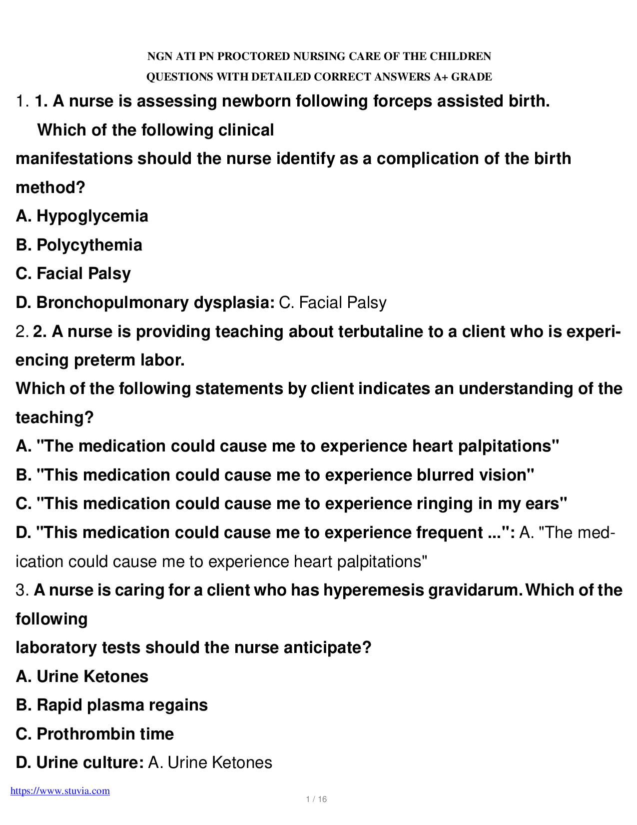 NGN ATI PN Nursing Care of Children Proctored Exam Questions