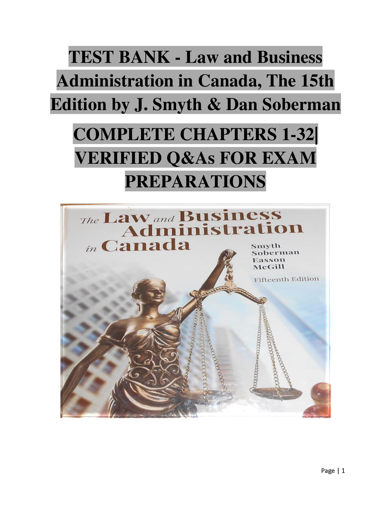 Law and Business Administration in Canada, 15th Edition Test Bank