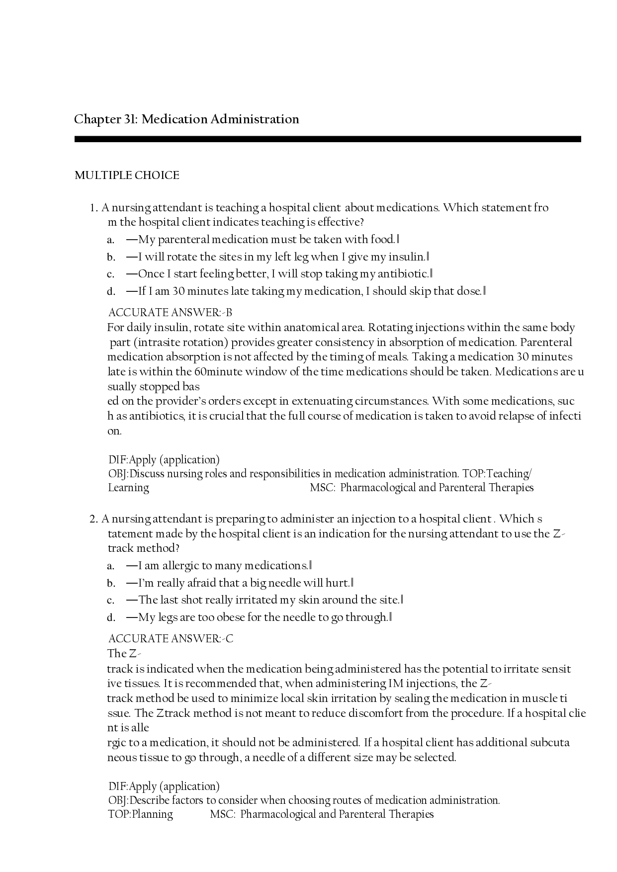 Medication Administration Chapter 31 Practice Questions