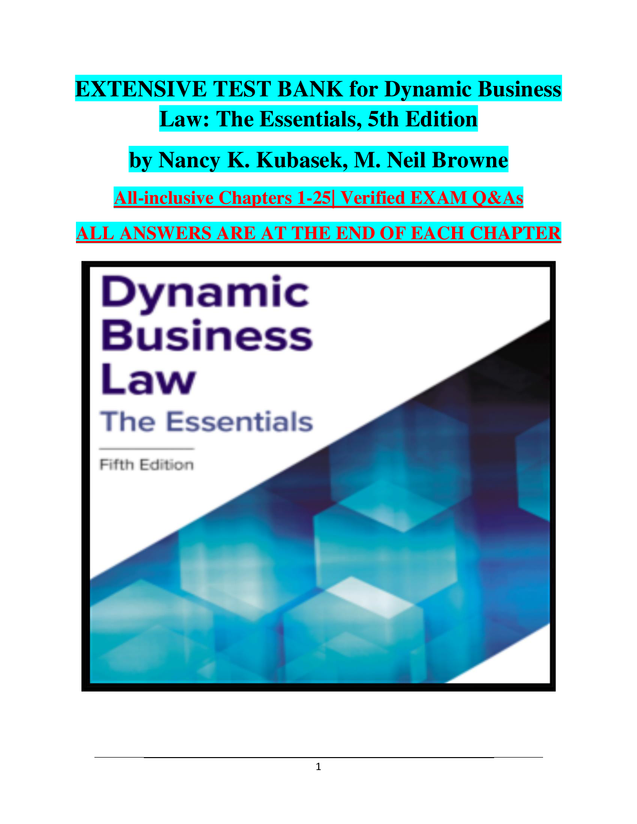 Dynamic Business Law: The Essentials, 5th Edition Test Bank
