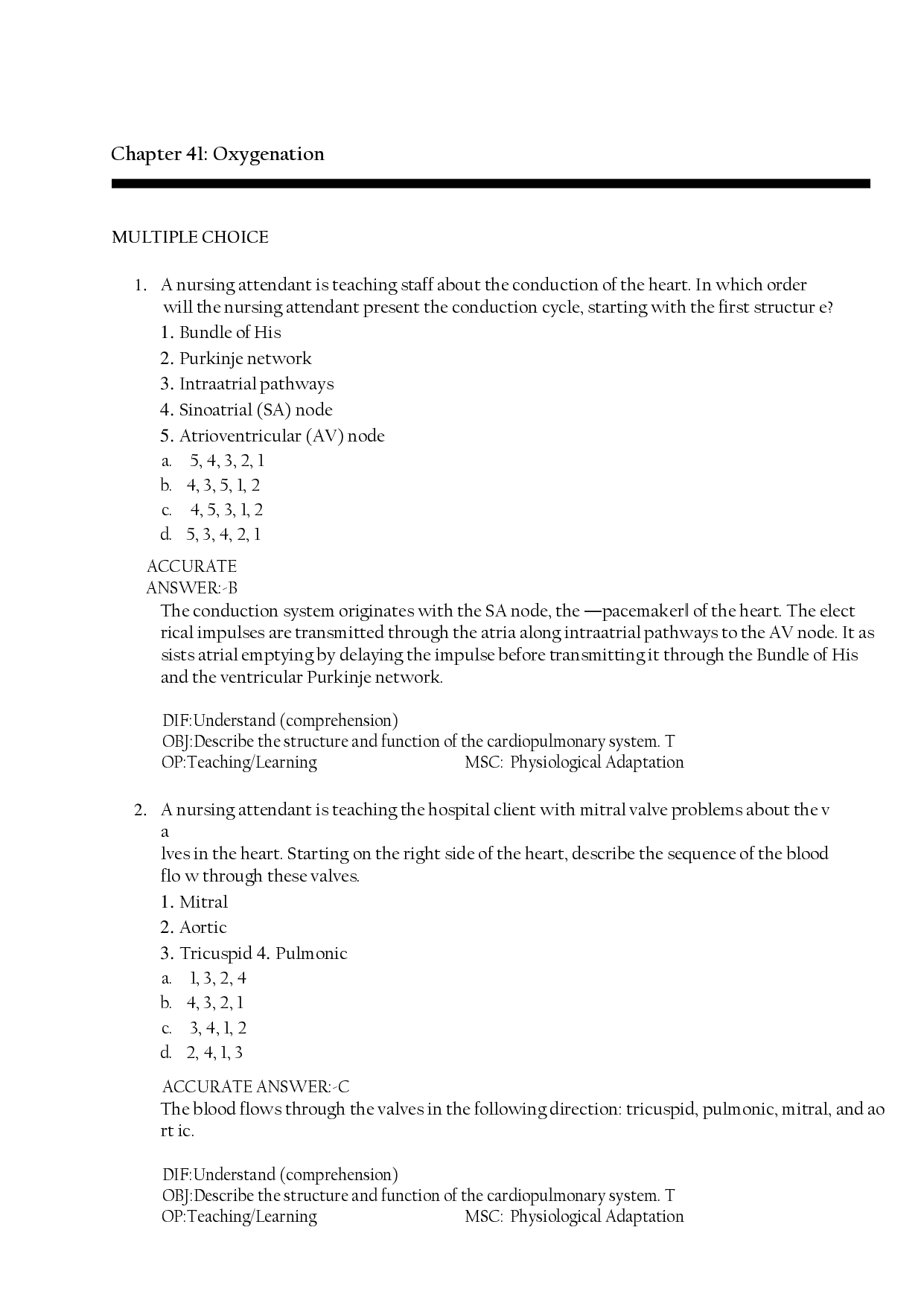 Oxygenation Chapter 41 Practice Questions