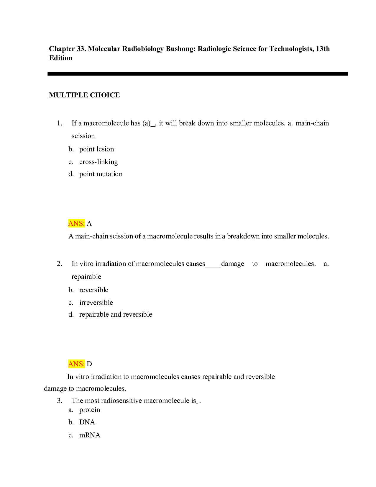 Bushong's Radiologic Science for Technologists, 13th Edition Chapter 33 Test Bank