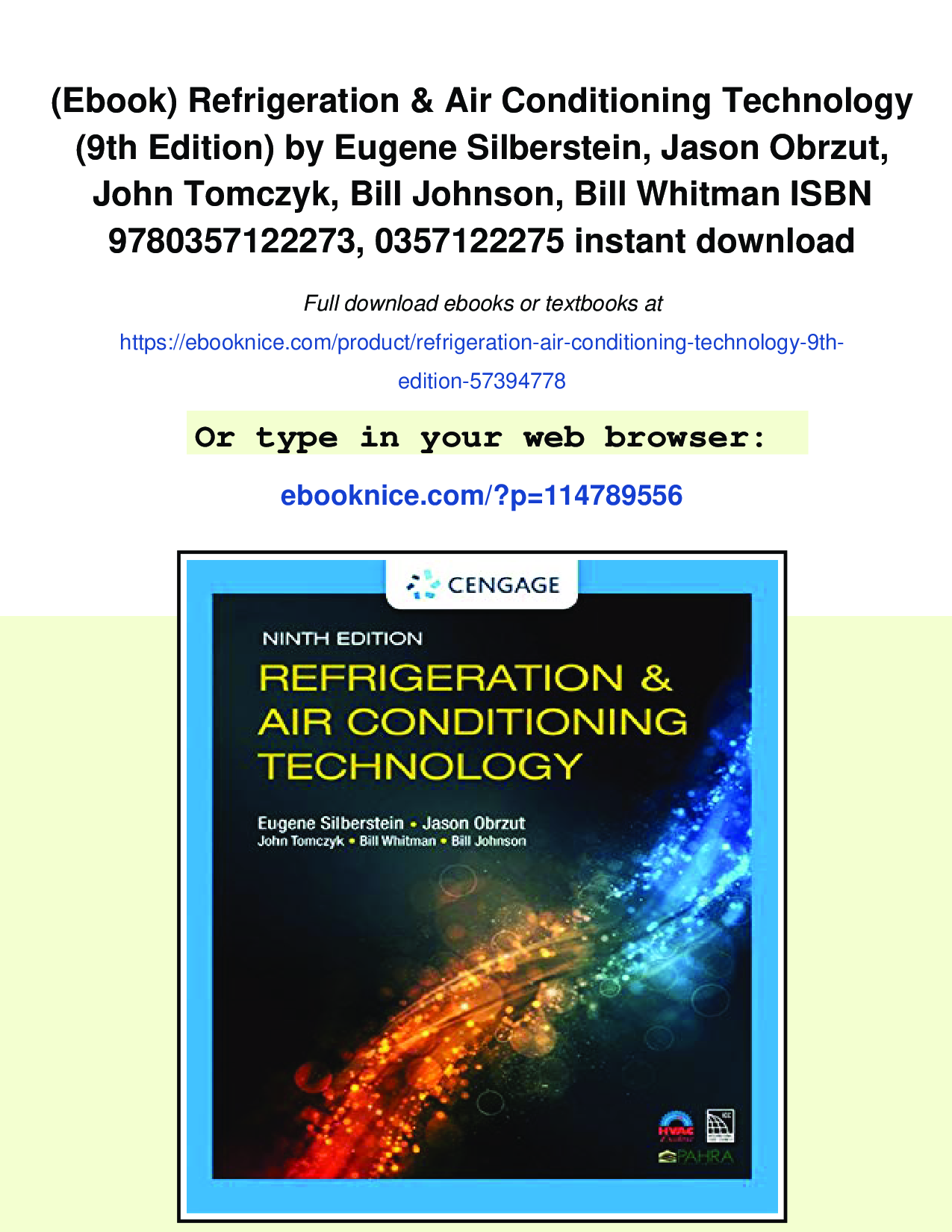 Refrigeration & Air Conditioning Technology, 9th Edition Ebook