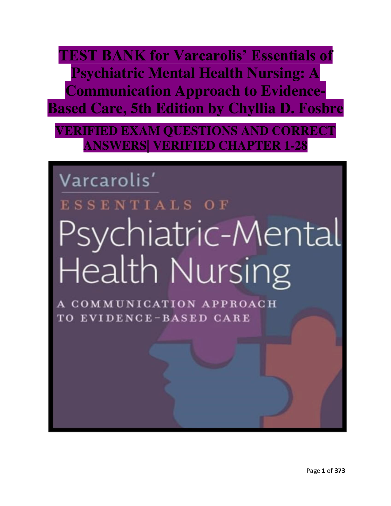 Varcarolis' Essentials of Psychiatric Mental Health Nursing, 5th Edition Test Bank