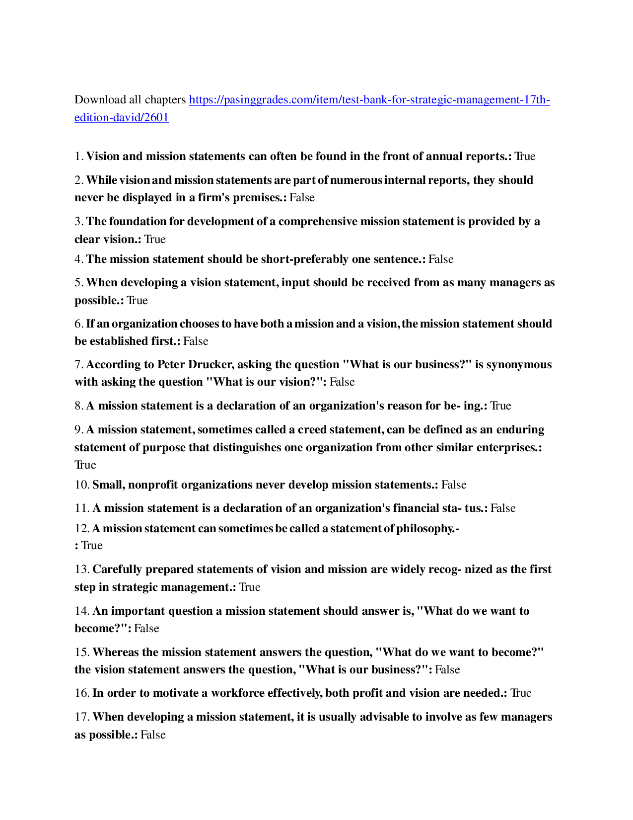 Strategic Management, 17th Edition Test Bank: Chapter 2