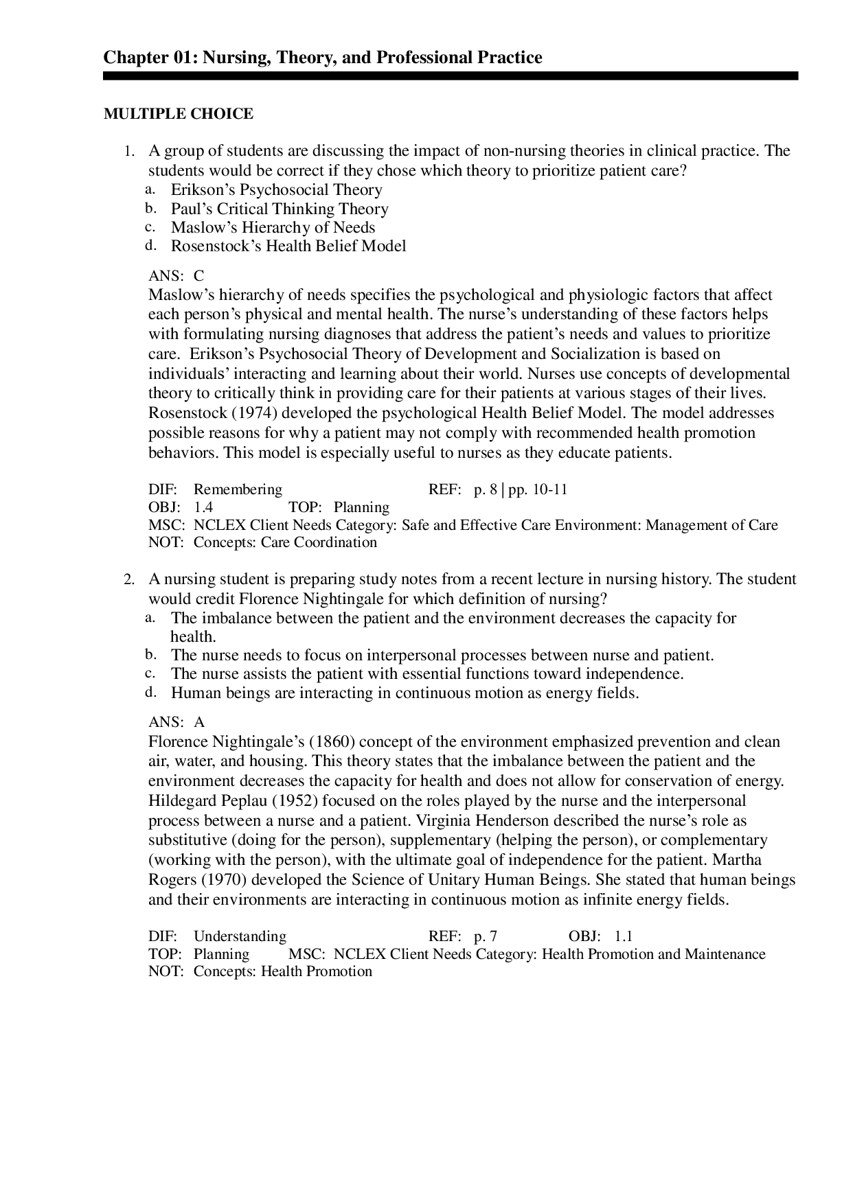 Yoost's Fundamentals of Nursing Test Bank