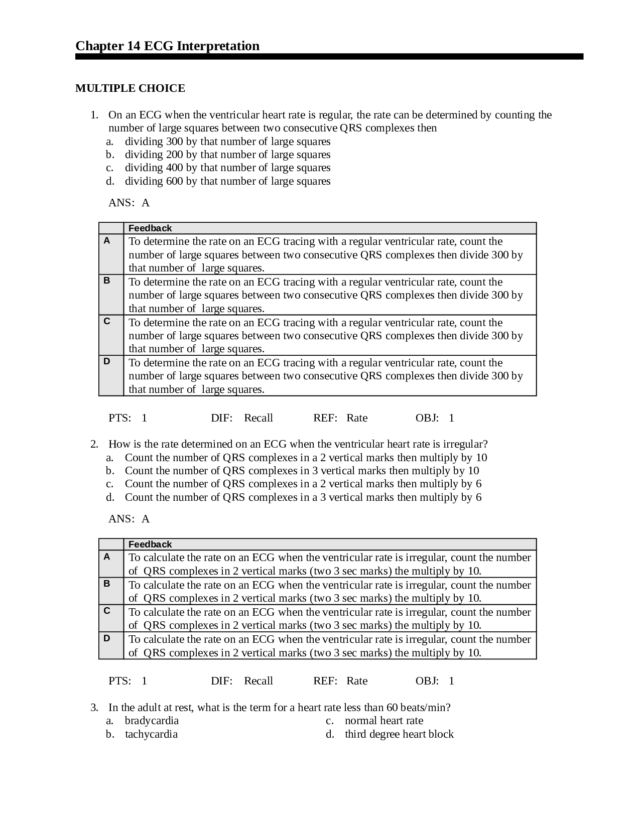 ECG Interpretation Chapter 14 Test Bank