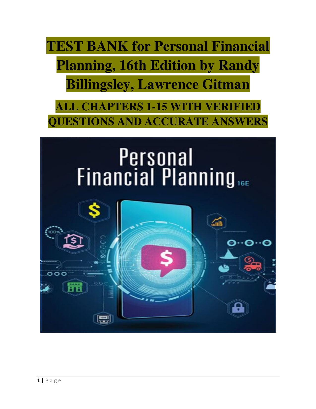 Personal Financial Planning, 16th Edition Test Bank