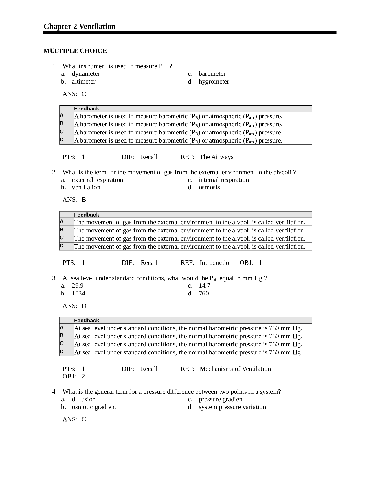 Chapter 2: Ventilation Test Bank