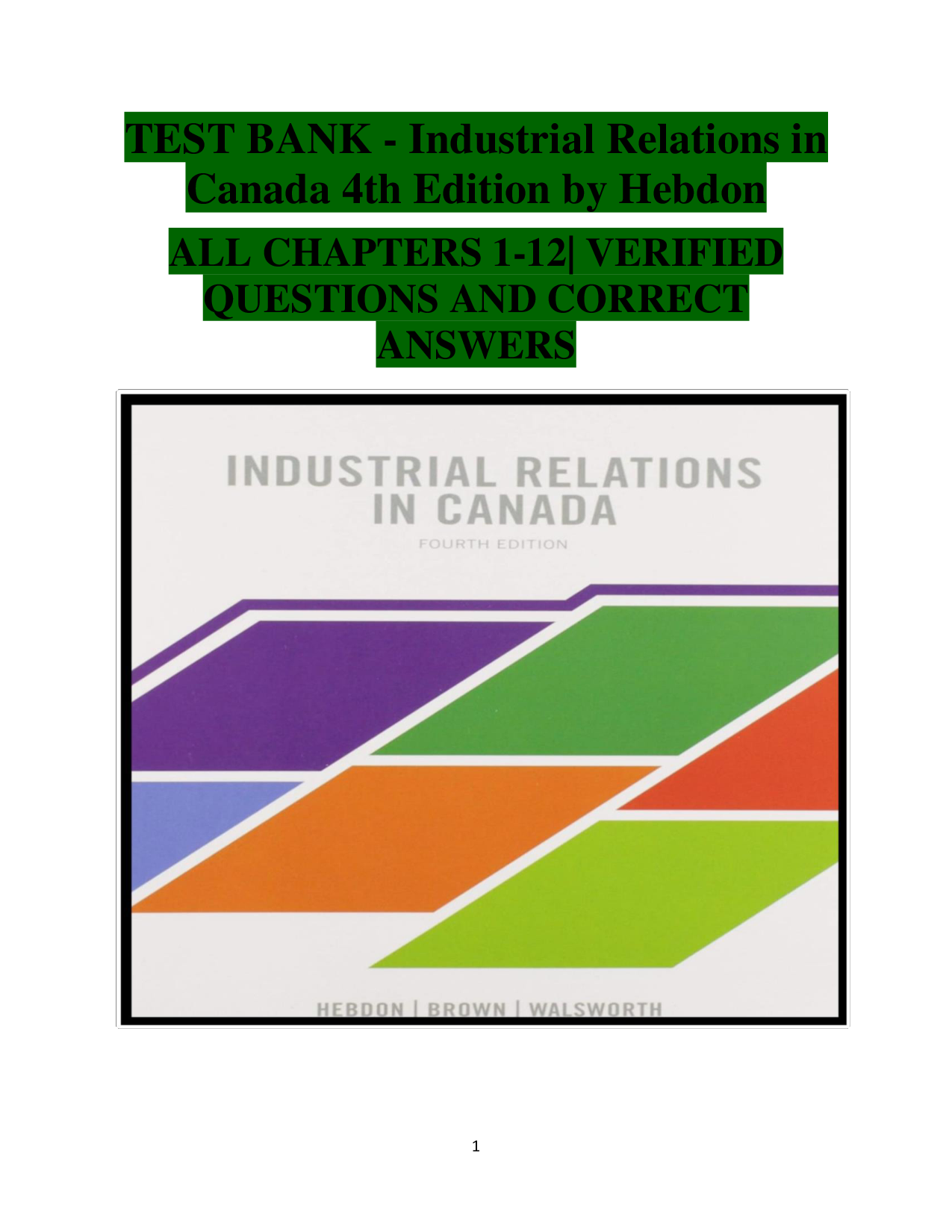 Industrial Relations in Canada, 4th Edition Test Bank