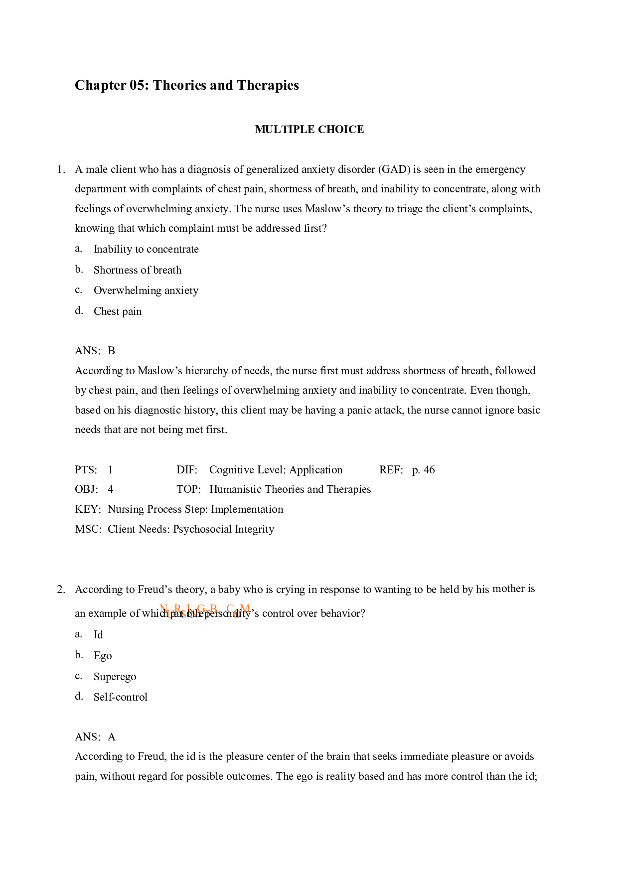Theories and Therapies Chapter 5 Test Bank
