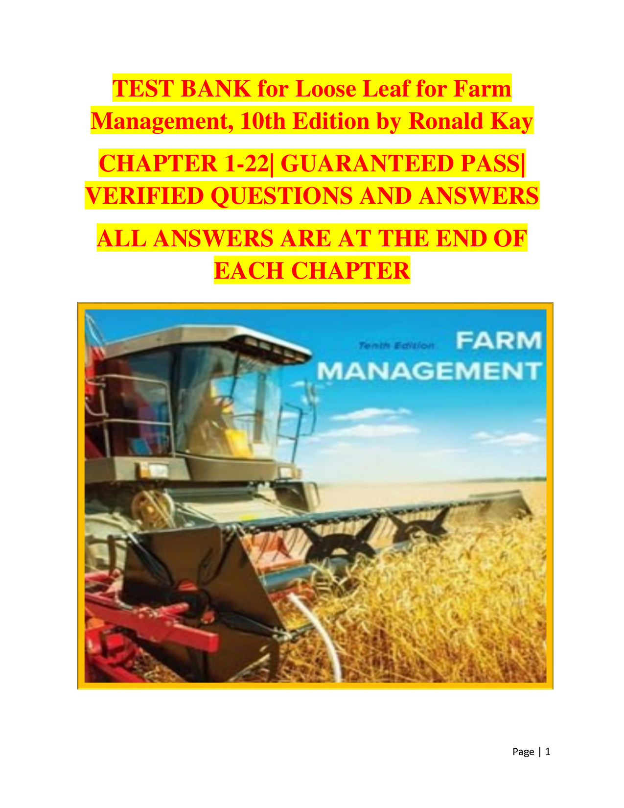 Farm Management, 10th Edition Test Bank by Ronald Kay