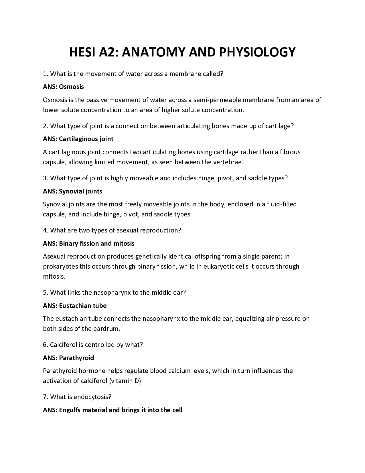 HESI A2 Anatomy and Physiology Practice Questions