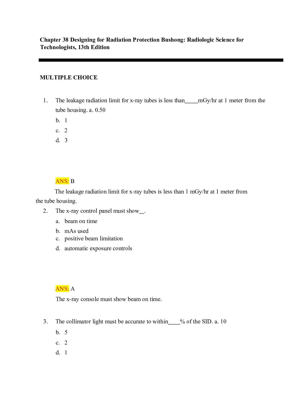 Bushong's Radiologic Science for Technologists, 13th Edition Test Bank - Chapter 38