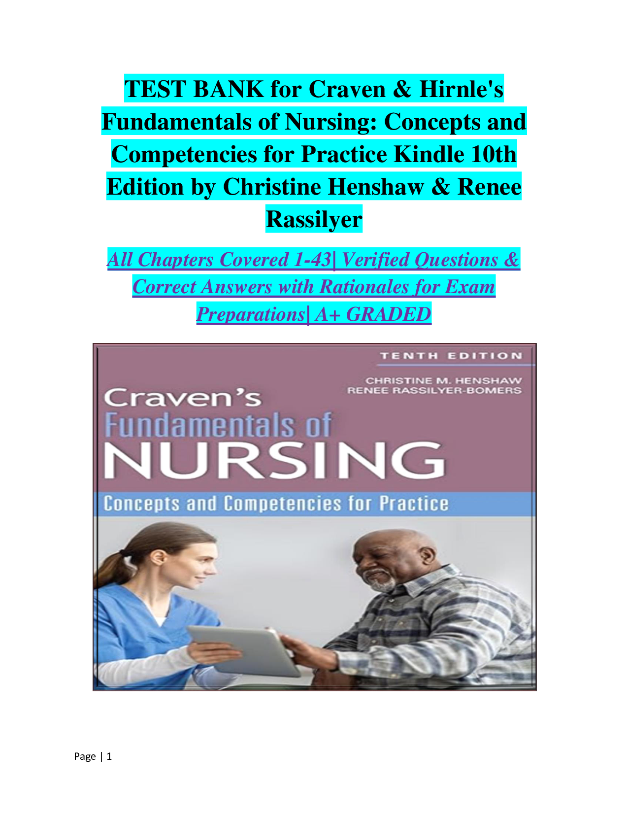 Craven & Hirnle's Fundamentals of Nursing, 10th Edition Test Bank