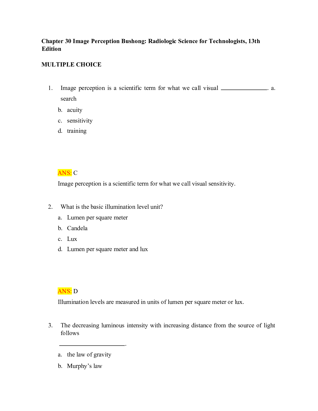 Radiologic Science for Technologists, 13th Edition Test Bank - Chapter 30