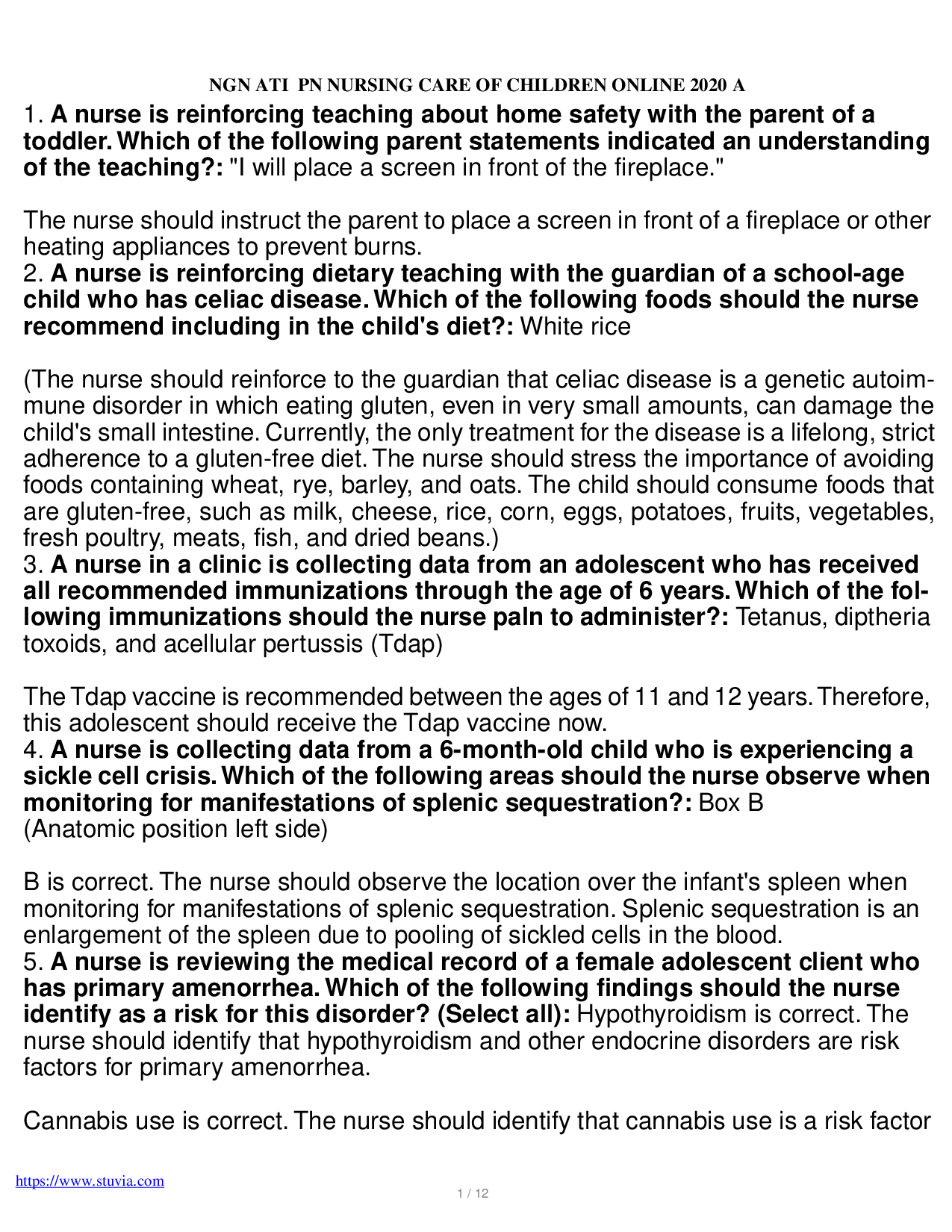 ATI PN Nursing Care of Children 2020 A Practice Questions