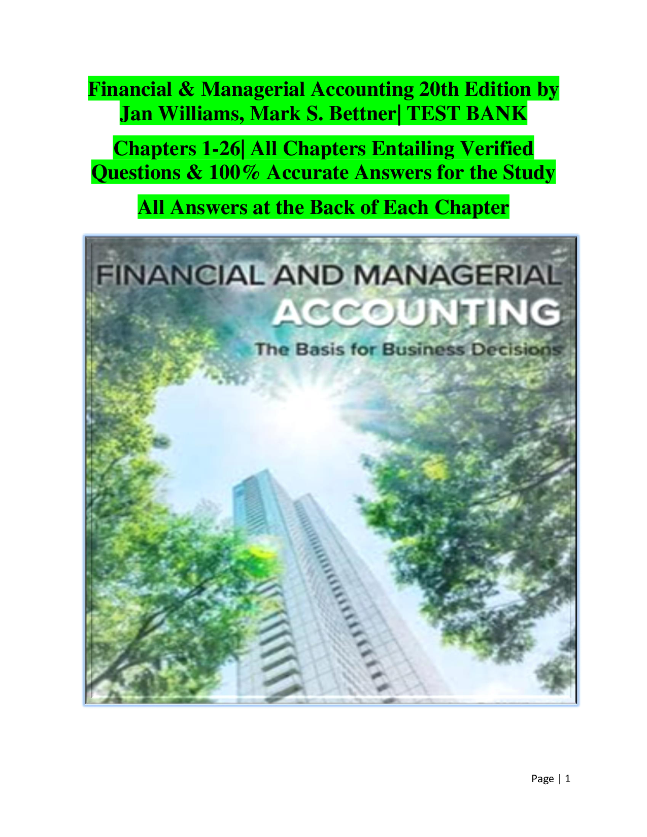 Financial & Managerial Accounting, 20th Edition Test Bank