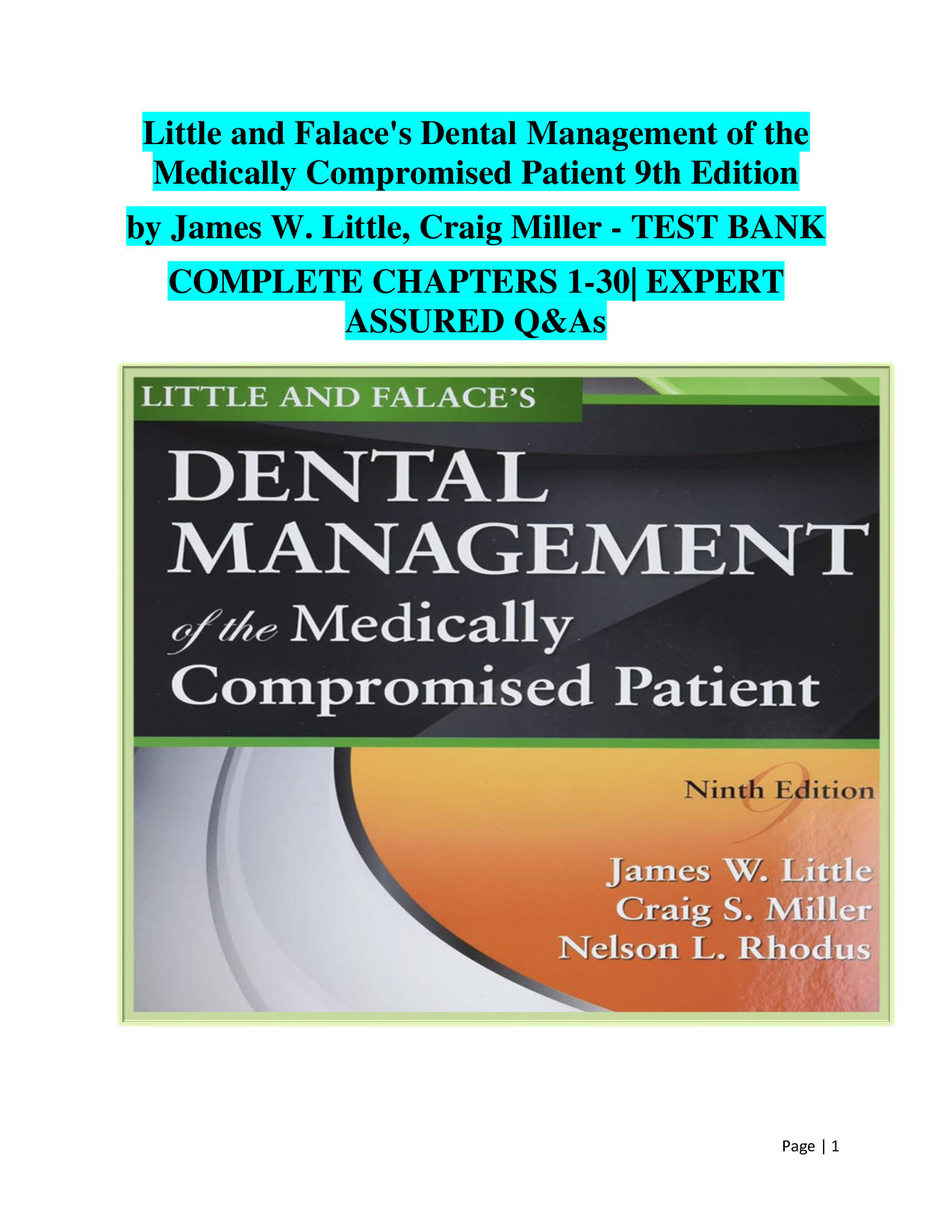 Little and Falace's Dental Management of the Medically Compromised Patient, 9th Edition Test Bank