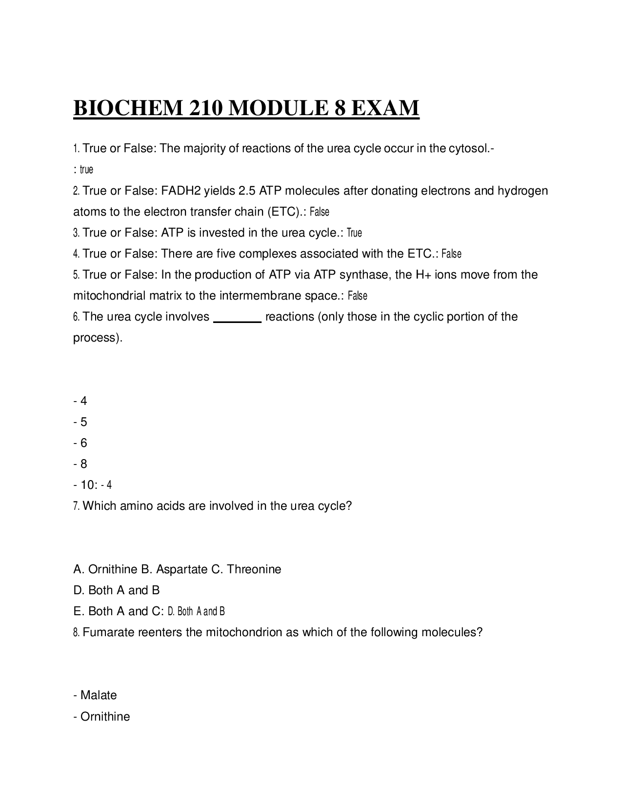 Portage Learning BioChem 210 Module 8 Exam