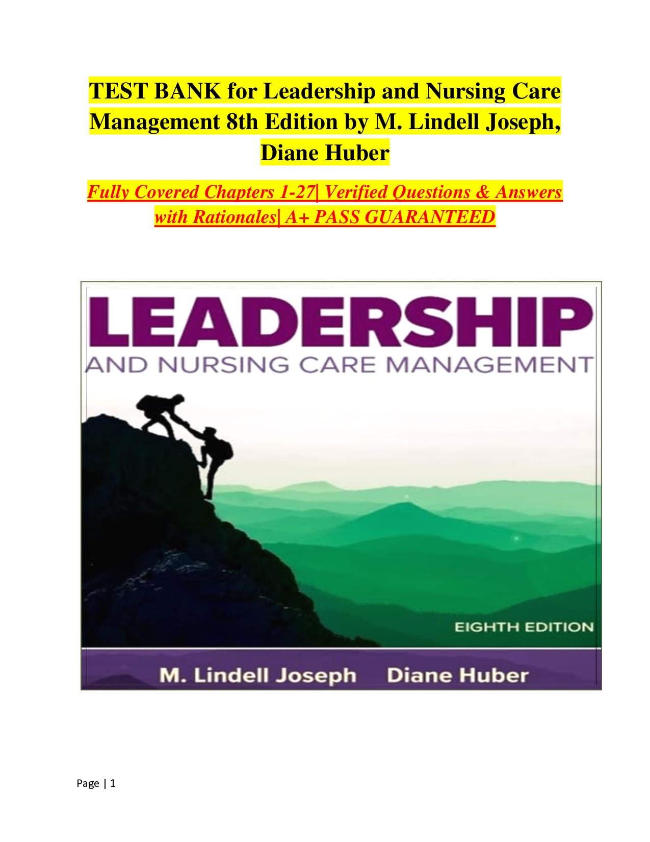 Leadership and Nursing Care Management, 8th Edition Test Bank
