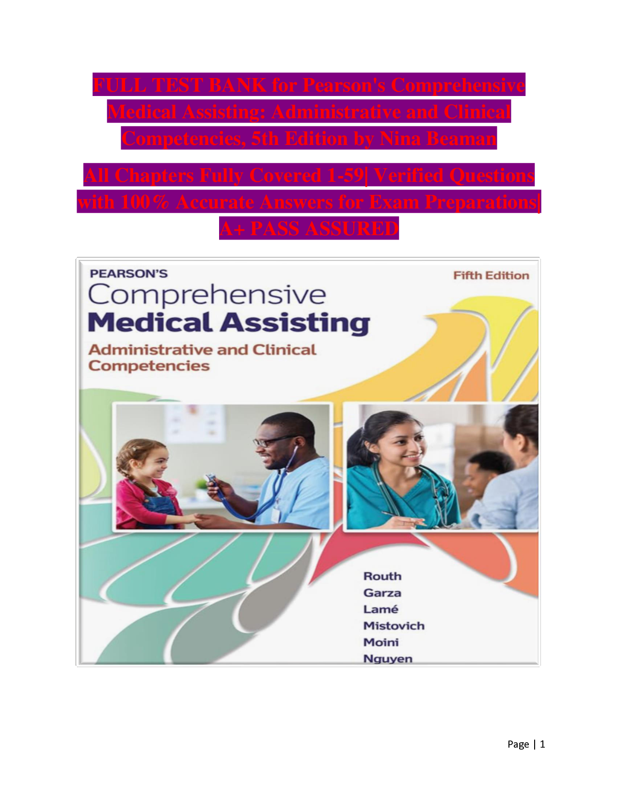 Pearson's Comprehensive Medical Assisting: Administrative and Clinical Competencies, 5th Edition Test Bank