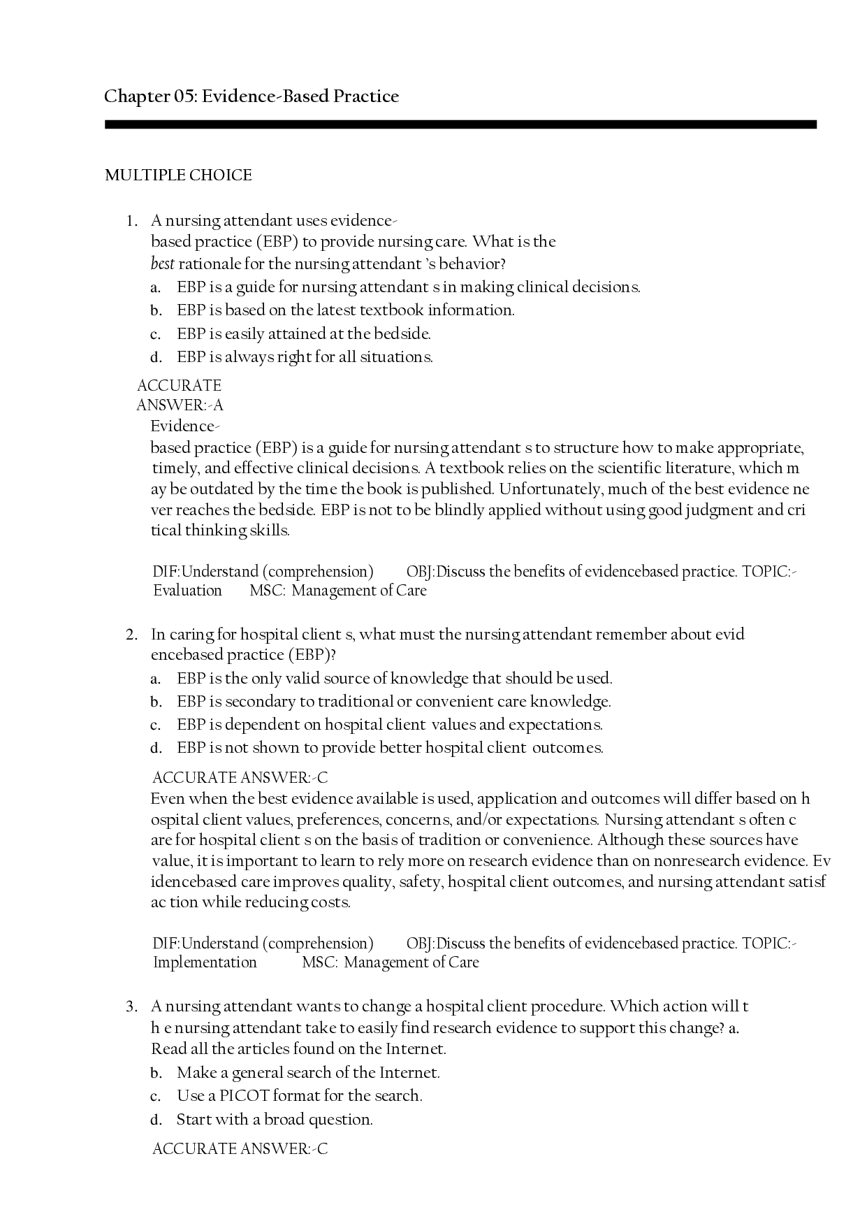 Evidence-Based Practice Chapter 5 Test Bank