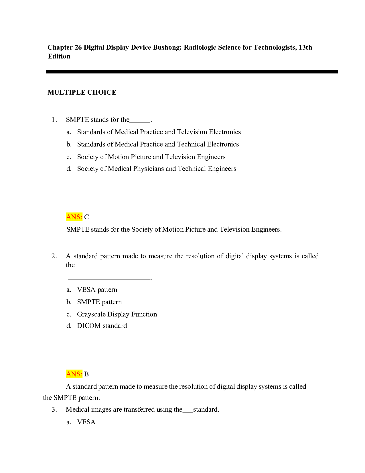 Radiologic Science for Technologists, 13th Edition Chapter 26 Test Bank