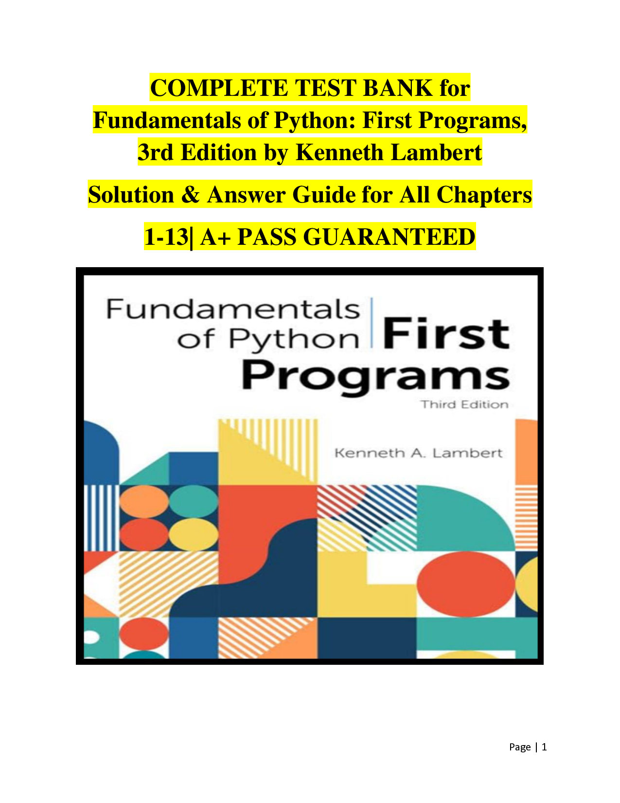 Fundamentals of Python: First Programs, 3rd Edition Test Bank