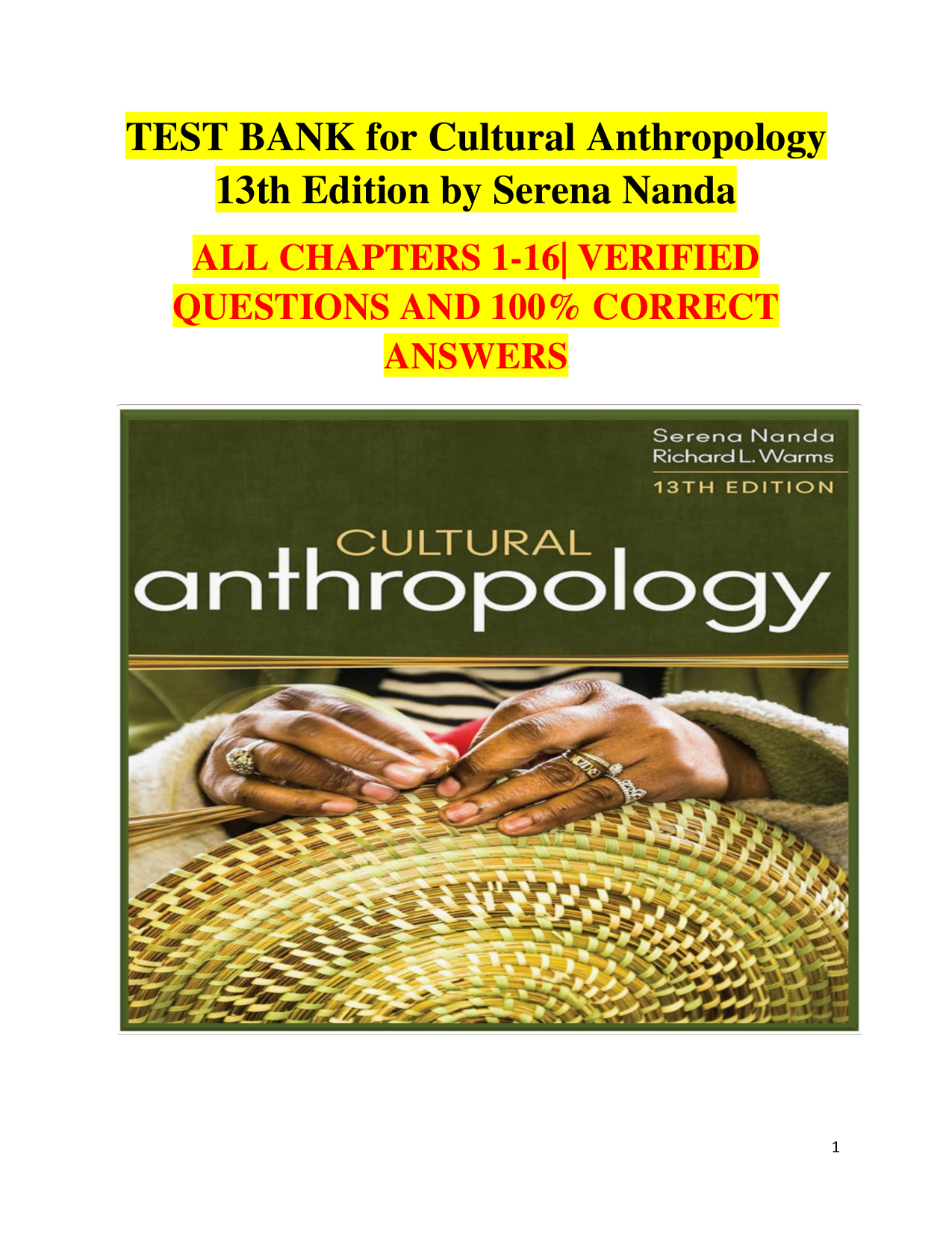 Cultural Anthropology, 13th Edition Test Bank