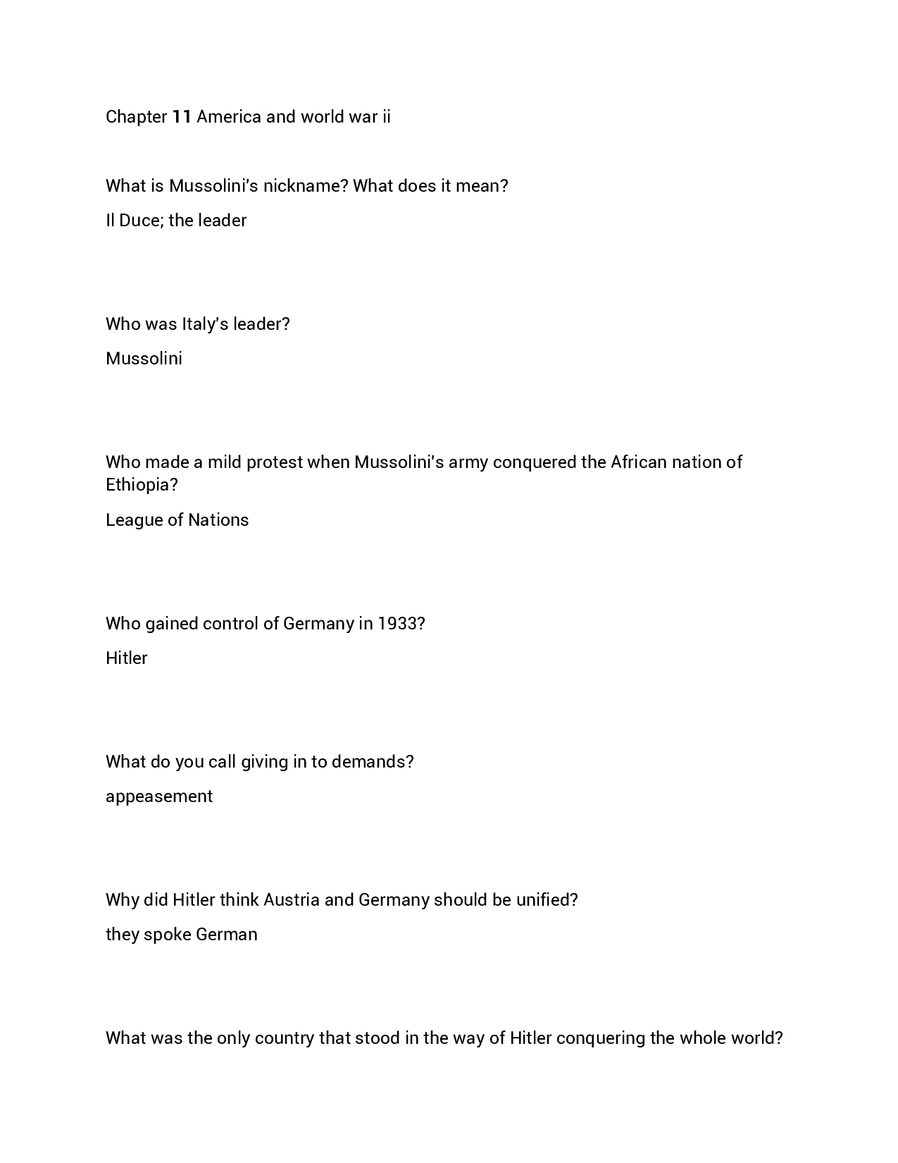 America and World War II Chapter 11 Study Guide