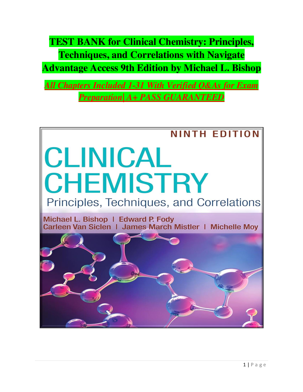 Clinical Chemistry: Principles, Techniques, and Correlations, 9th Edition Test Bank