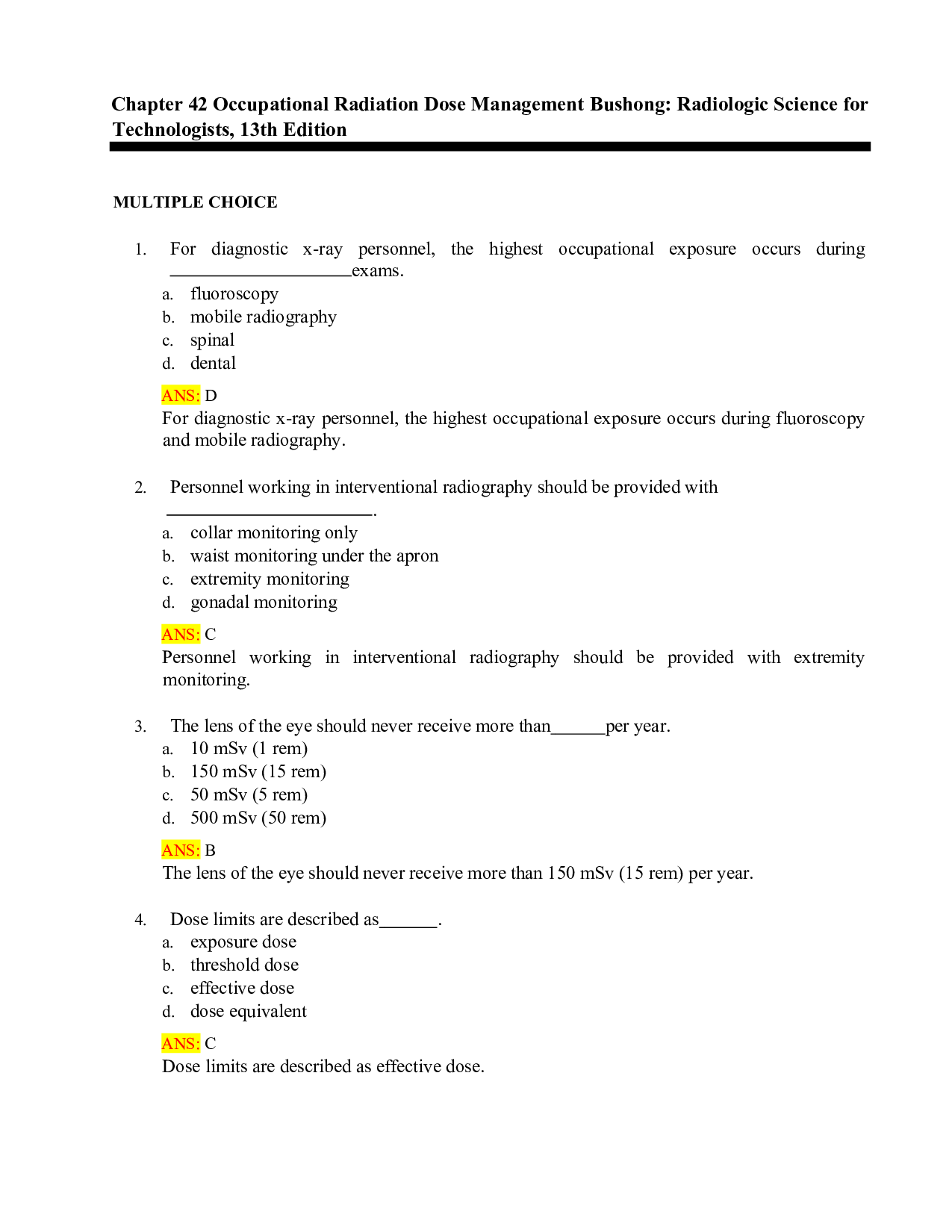 Radiologic Science for Technologists, 13th Edition Test Bank: Chapter 42