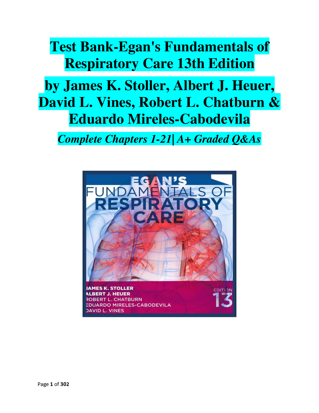 Egan's Fundamentals of Respiratory Care, 13th Edition Test Bank