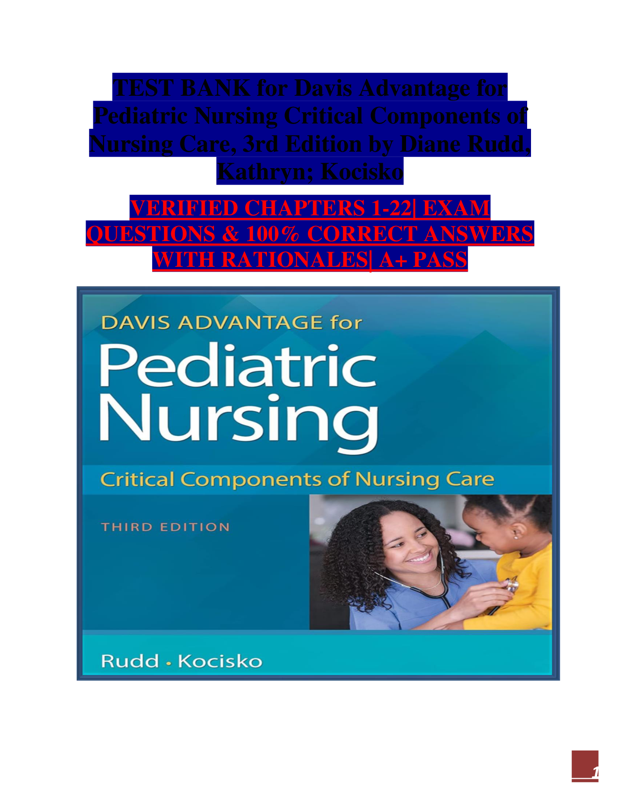 Davis Advantage for Pediatric Nursing: Critical Components of Nursing Care, 3rd Edition Test Bank
