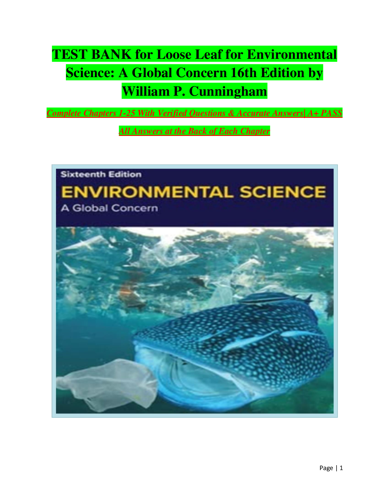 Environmental Science: A Global Concern, 16th Edition Test Bank