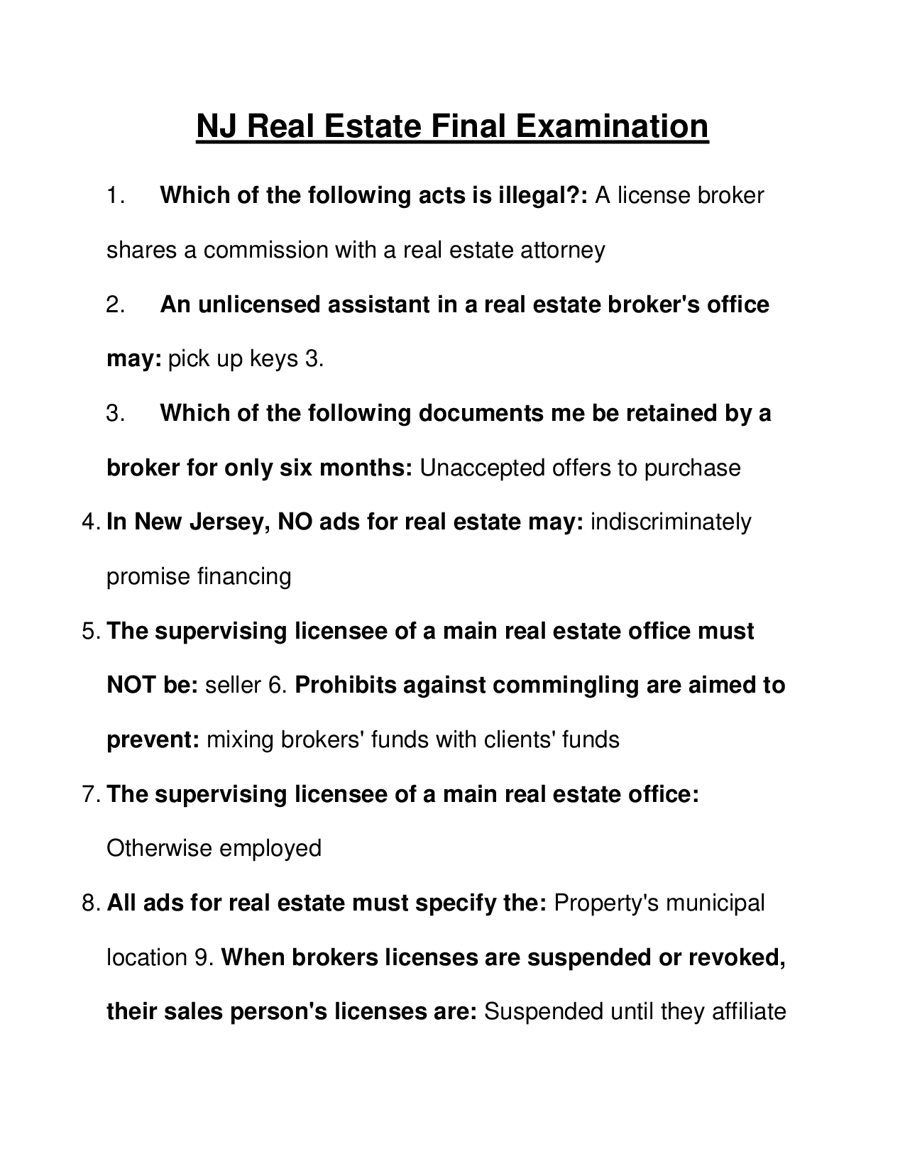 NJ Real Estate Final Examination 2026 (Answered)