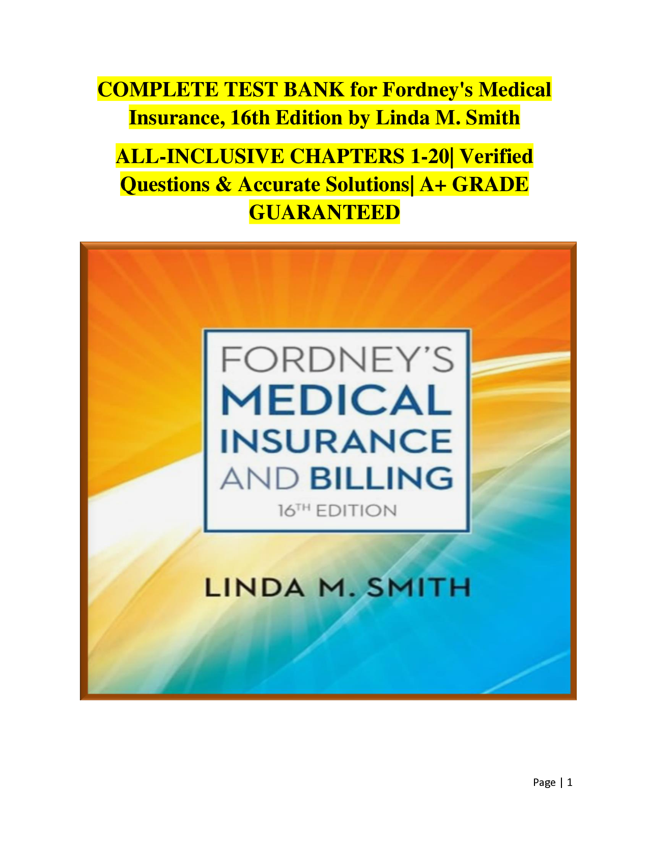 Fordney's Medical Insurance, 16th Edition Test Bank