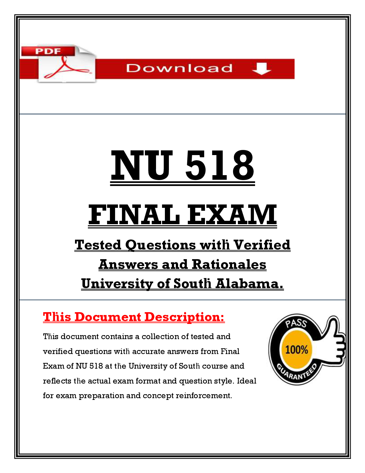 NU 518 Advanced Nursing Assessment Final Exam Questions