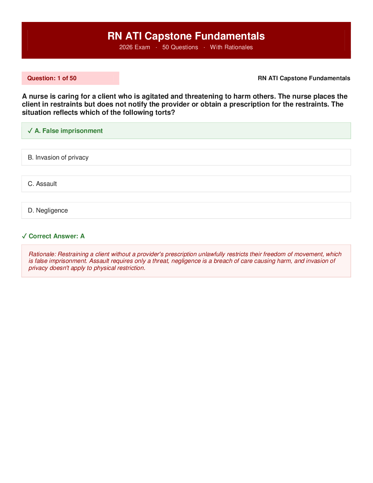 RN ATI Capstone Fundamentals 2026 Practice Exam
