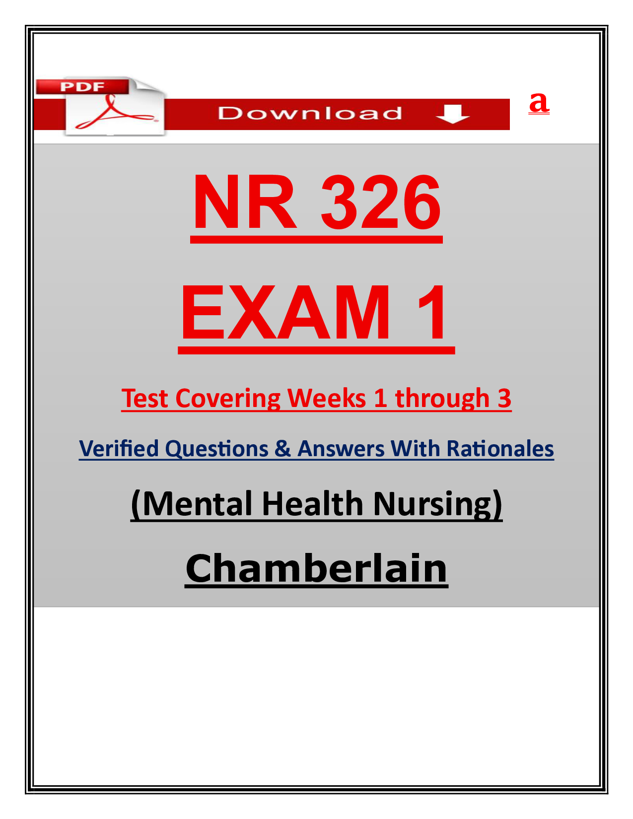 NR 326 Mental Health Nursing Exam 1 Study Guide
