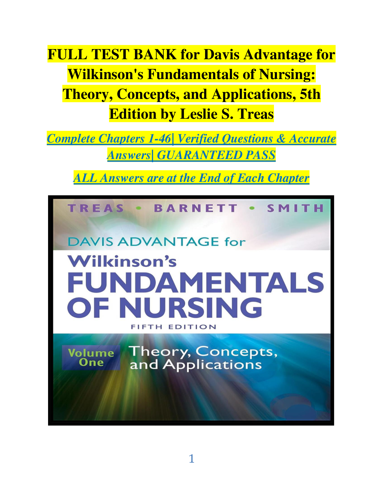 Wilkinson's Fundamentals of Nursing, 5th Edition Test Bank