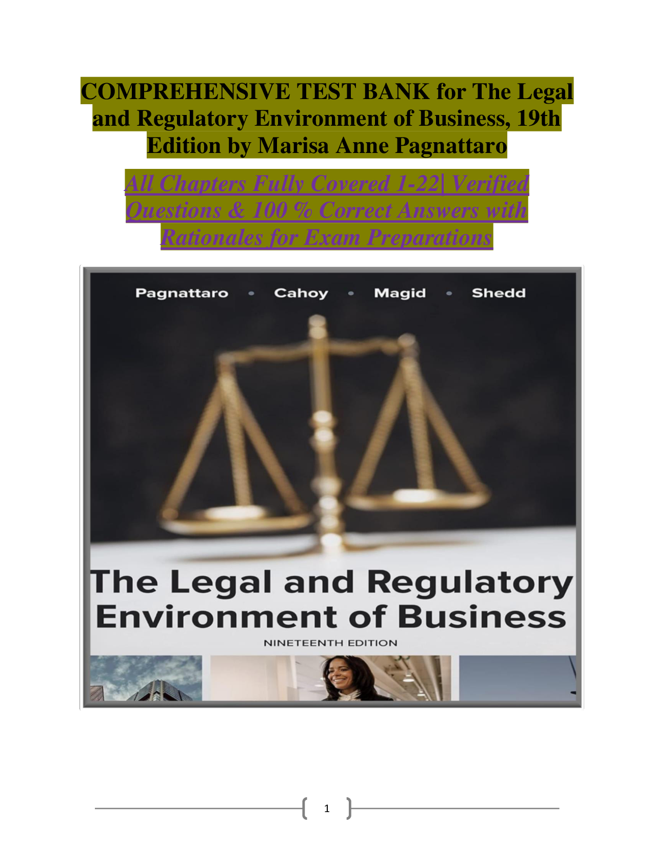 The Legal and Regulatory Environment of Business, 19th Edition Test Bank