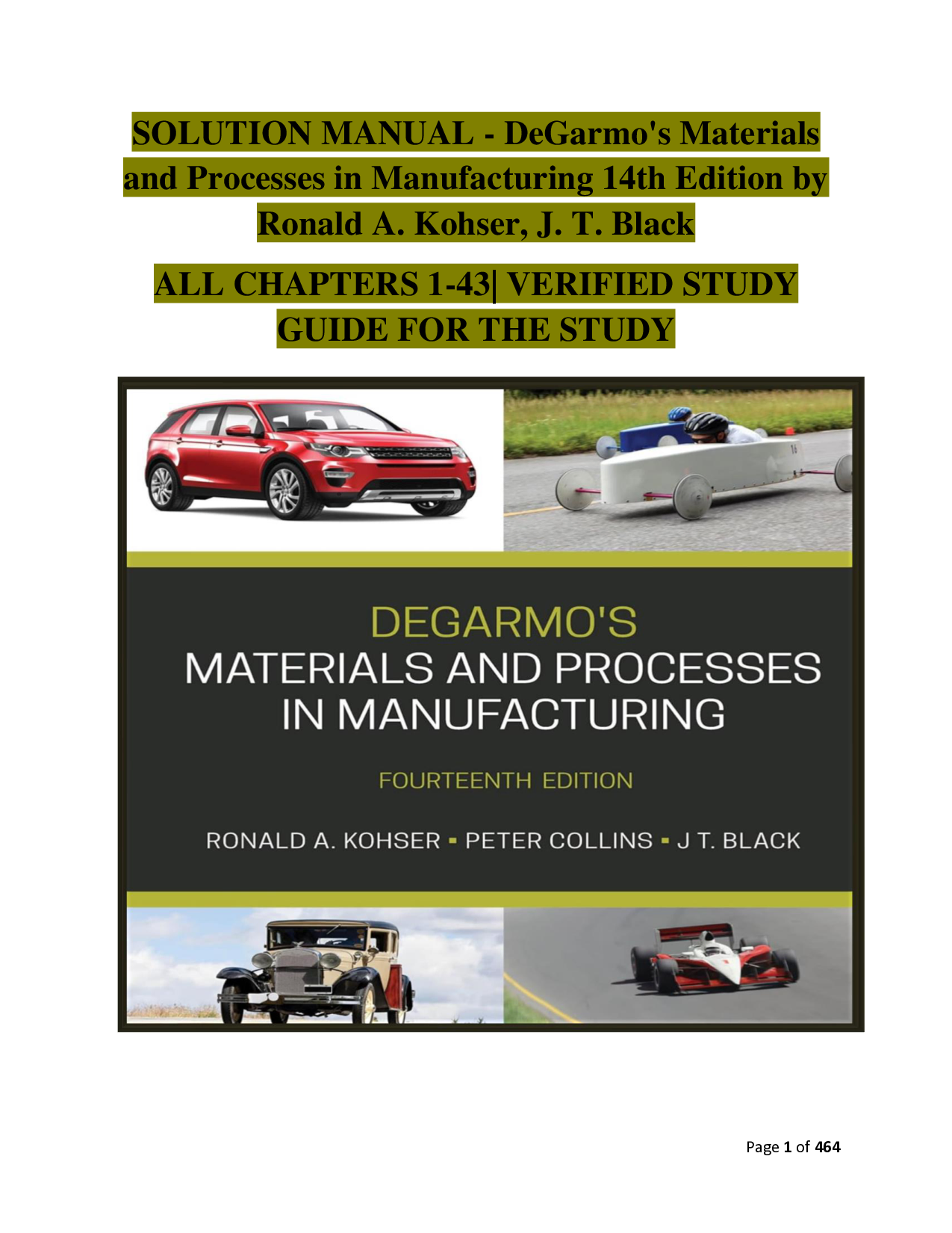 DeGarmo's Materials and Processes in Manufacturing, 14th Edition Solution Manual