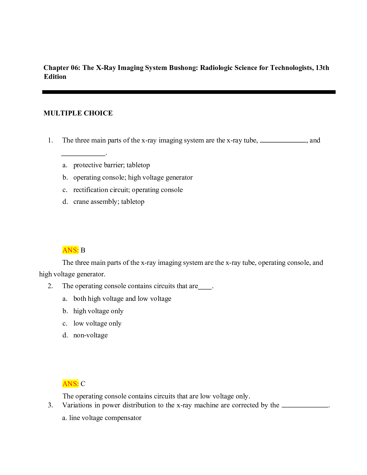 Bushong's Radiologic Science for Technologists, 13th Edition Test Bank - Chapter 6